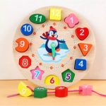 Wooden Clock Lacing Learning Toy