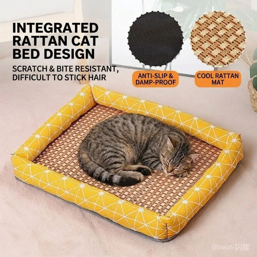 ECO-217.jpg Cooling Rattan Cat Bed With Cushion Edge - Image 1